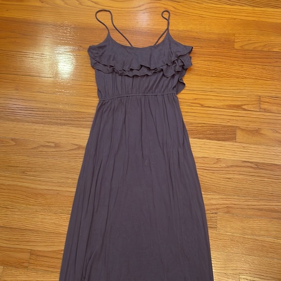 Forever21 Charcoal Gray Strappy Maxi Dress w/ Front Ruffles and Open Back Tie - Picture 4 of 7